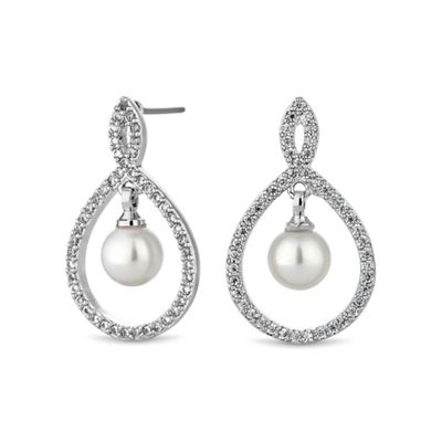 Silver pearl drop open earring